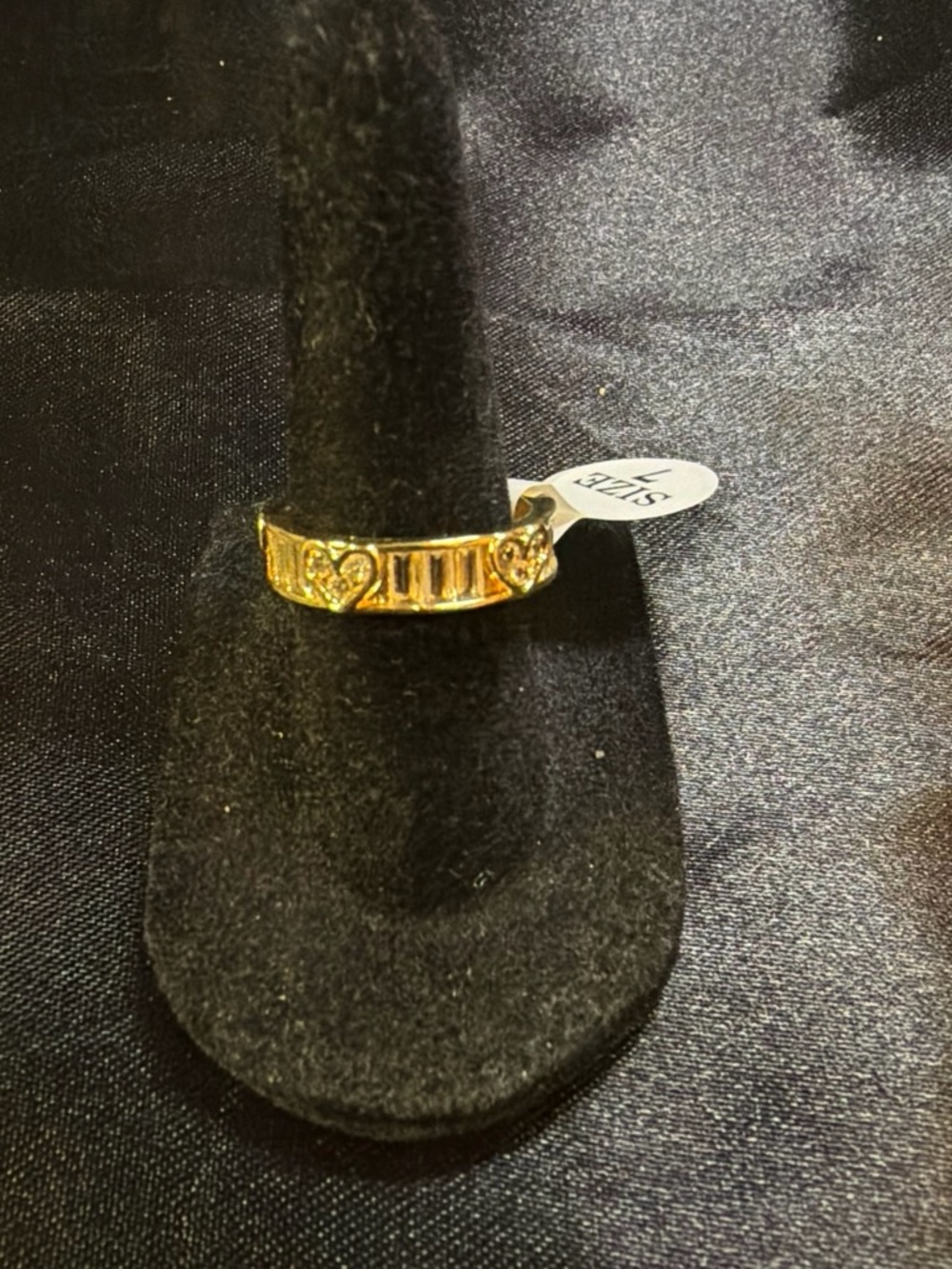 Gold Heart Accent Women's Ring with Etched Panels
